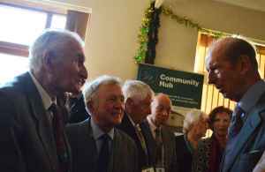 HRH The Duke of Kent is introduced to Mr Geoff Owen, 98 year old resident of Fillongley